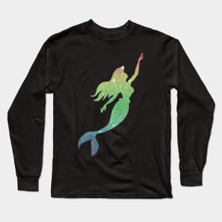 Rainbow Ombre Faux Glitter Mermaid Silhouette Long Sleeve T-Shirt